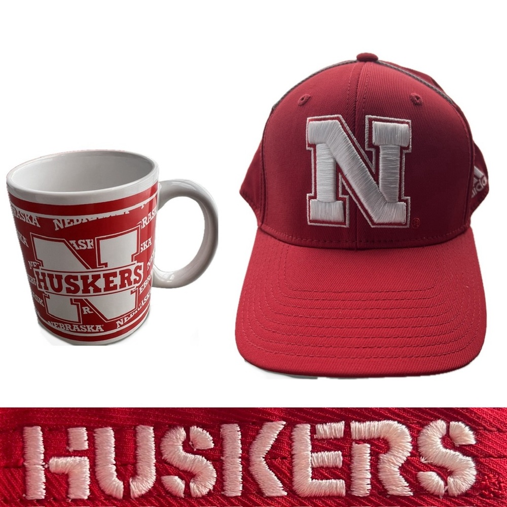 🧢☕️L/XL Climalite Nebraska Huskers Embroidered 6-Panel Cap & 12 oz. Mug